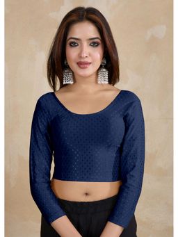 Trendmalls - Navy Blue Dobby Pure Cotton Stretchable Readymade Blouse