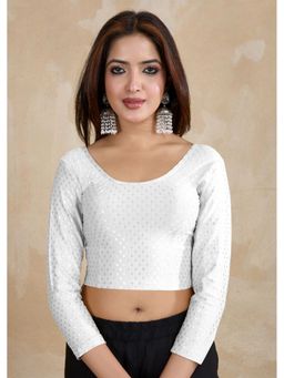 Trendmalls - White Dobby Pure Cotton Stretchable Readymade Blouse