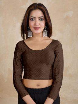 Trendmalls - Brown Dobby Pure Cotton Stretchable Readymade Blouse
