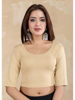 Trendmalls - Beige Pure Cotton Elastane Stretchable Readymade Blouse