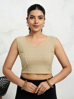 Trendmalls - Polyester Elastane Zari Stretchable Ready To Wear Beige Blouse