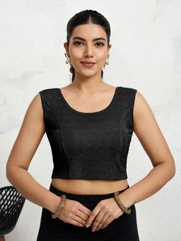 Trendmalls - Polyester Elastane Zari Stretchable Ready To Wear Black Blouse