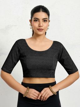 Trendmalls - Polyester Elastane Zari Stretchable Ready To Wear Black Blouse