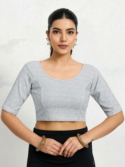 Trendmalls - Polyester Elastane Zari Stretchable Ready To Wear Silver Blouse