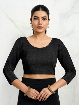 Trendmalls - Polyester Elastane Zari Stretchable Black Ready To Wear Blouse