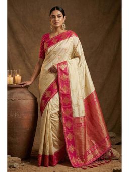 Mysilklove - Pigment Blue Woven Banarasi Soft Silk Saree with Unstitched Blouse