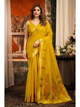 Mysilklove - Sunshine Yellow Handloom Cotton Saree with Unstitched Blouse