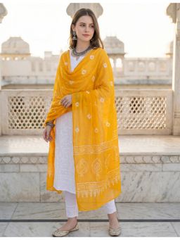 Hella Fashions - Yellow Cotton Embroidered Dupatta