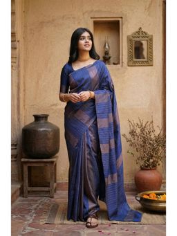 AMRUTKALA SAREES - Blue Designer Kanjivaram Stripes Saree with Unstitched Blouse