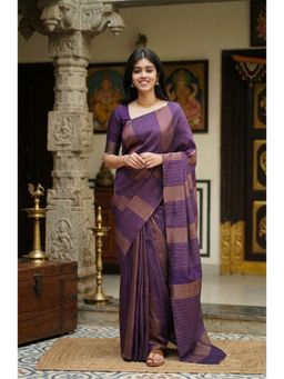 AMRUTKALA SAREES - Purple Designer Kanjivaram Stripes Saree with Unstitched Blouse