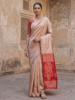 AMRUTKALA SAREES - Beige Designer Banarasi Silk Kanjivaram Woven Saree with Unstitched Blouse