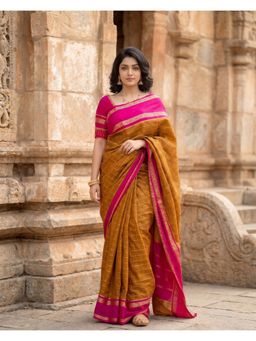 AMRUTKALA SAREES - Mustard Designer Kanjivaram Checks Saree with Unstitched Blouse