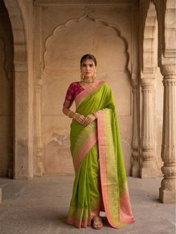AMRUTKALA SAREES - Green Designer Kanjivaram Woven Saree with Unstitched Blouse