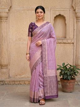 AMRUTKALA SAREES - Purple Kanjivaram Woven Saree with Unstitched Blouse