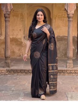 AMRUTKALA SAREES - Black Designer Kanjivaram Printed Saree with Unstitched Blouse