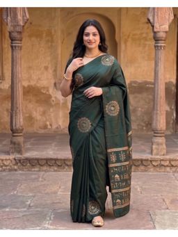 AMRUTKALA SAREES - Green Designer Kanjivaram Printed Saree with Unstitched Blouse