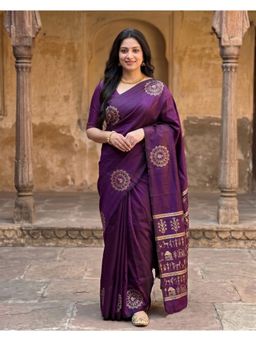 AMRUTKALA SAREES - Purple Designer Kanjivaram Printed Saree with Unstitched Blouse