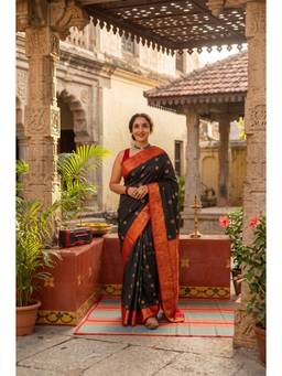 AMRUTKALA SAREES - Black Designer Kanjivaram Woven Saree with Unstitched Blouse