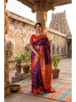 AMRUTKALA SAREES - Purple Kanjivaram Woven Saree with Unstitched Blouse