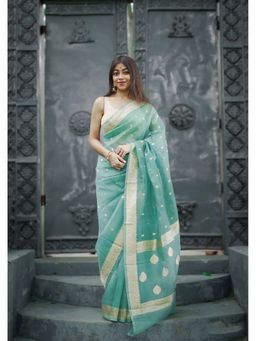 AMRUTKALA SAREES - Teal Designer Kanjivaram Saree with Unstitched Blouse