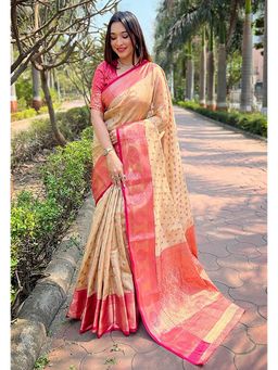 AMRUTKALA SAREES - Beige Designer Kanjivaram Saree with Unstitched Blouse
