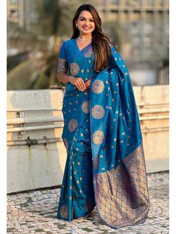 AMRUTKALA SAREES - Teal Designer Kanjivaram Saree with Unstitched Blouse