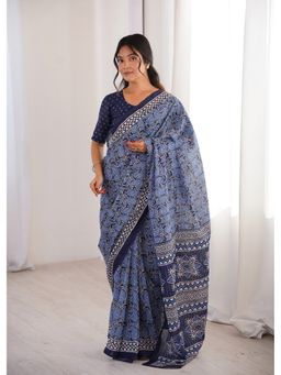 AMRUTKALA SAREES - Blue Designer Printed Paisley Saree with Unstitched Blouse