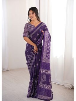 AMRUTKALA SAREES - Purple Designer Printed Saree with Unstitched Blouse