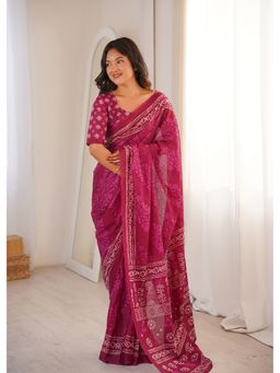 AMRUTKALA SAREES - Pink Printed Saree with Unstitched Blouse