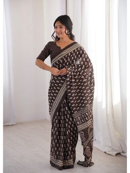 AMRUTKALA SAREES - Brown Designer Printed Saree with Unstitched Blouse