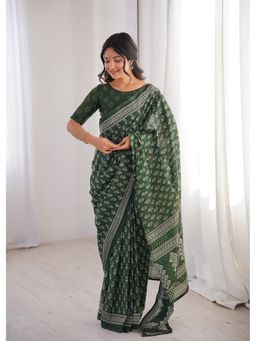 AMRUTKALA SAREES - Green Designer Paisley Printed Saree with Unstitched Blouse