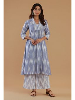 Tjori - Blue Ikat Cotton Kurta