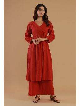 Tjori - Rust Cotton Wrap Style Kurta