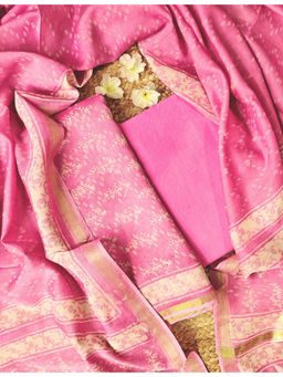 Ushvii - Pink Hand Block Print Unstitched Kurta and Pant with Dupatta