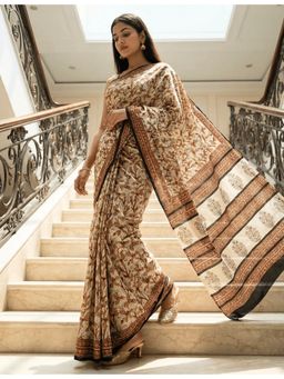 Ushvii - Cream Floral Saree
