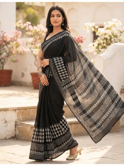 Ushvii - Jet Black Printed Saree