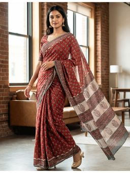 Ushvii - Red Floral Saree