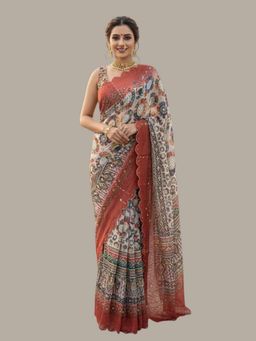 Odette - Multi-Colour Silk Printed Saree with Unstitched Blouse