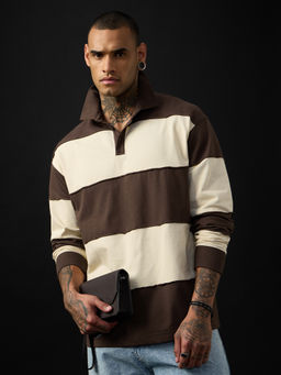 The Souled Store - Men Brown Colorblock Pure Cotton Polo T-Shirt
