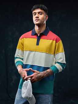The Souled Store - Men Mustard Colorblock Cotton Blend Polo T-Shirt