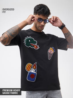 The Souled Store - Men Black Embroidered Pure Cotton T-Shirt