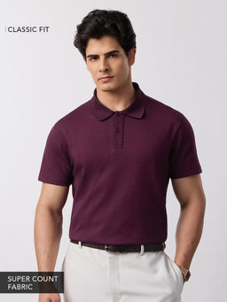 The Souled Store - Men Maroon Solid/Plain Cotton Blend Polo T-Shirt