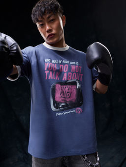 The Souled Store - Men Blue Typography Pure Cotton T-Shirt