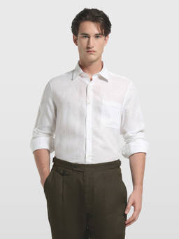 Arrow - Men White Solid/Plain Linen Shirt
