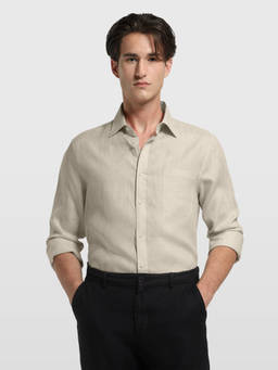 Arrow - Men Beige Solid/Plain Linen Shirt