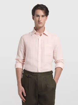 Arrow - Men Pink Solid/Plain Linen Shirt