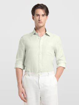 Arrow - Men Green Solid/Plain Linen Shirt