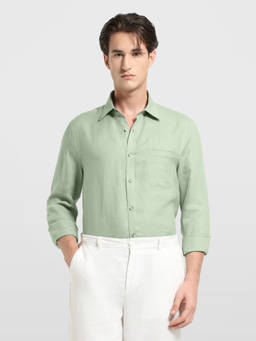 Arrow - Men Green Solid/Plain Linen Shirt
