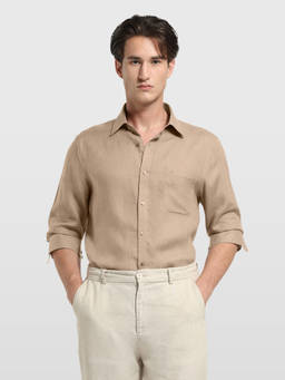 Arrow - Men Brown Solid/Plain Linen Shirt