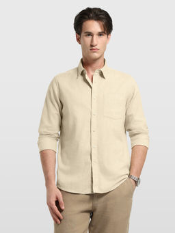 Arrow Sports - Men Beige Solid/Plain Cotton Shirt